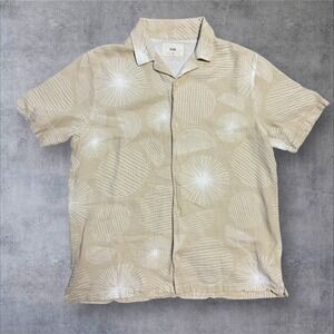Folk Clothing Jay Cotton Button Shirt Mens Xl‎ Geometric Sand Colored Textured